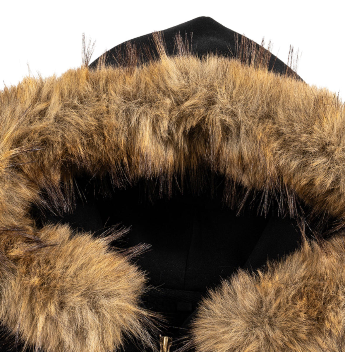 Gold Medallion Black Fur Hoodie Jacket