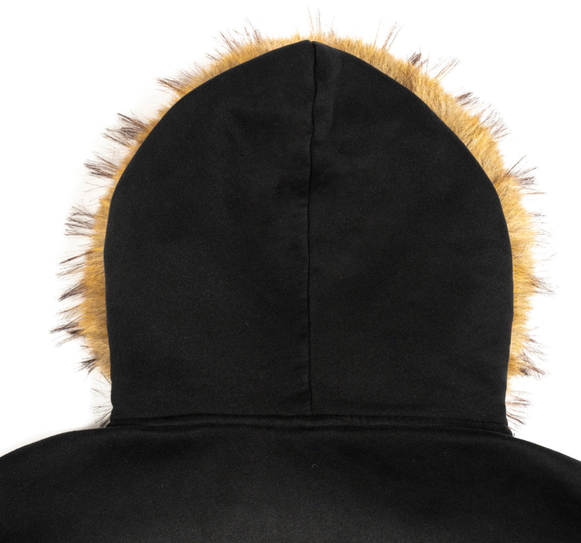 Gold Medallion Black Fur Hoodie Jacket