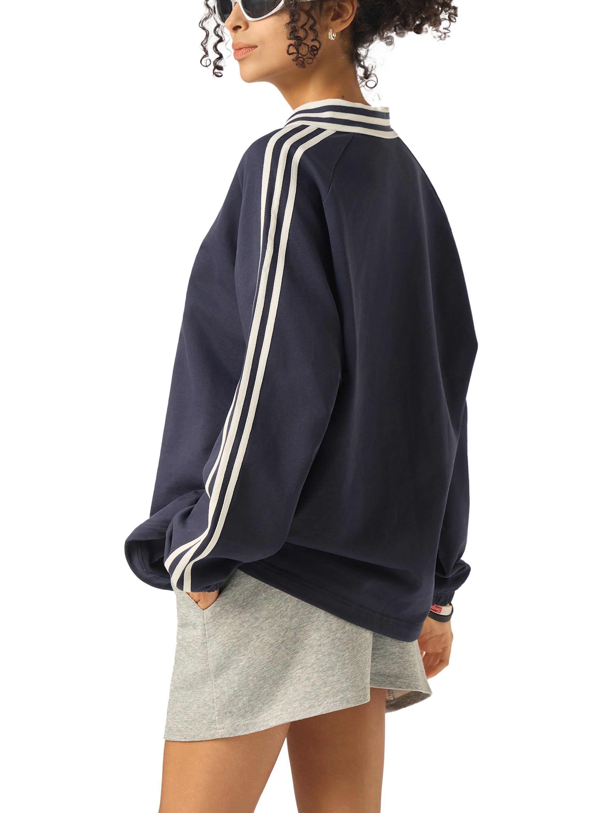 Anguilla Boy Contrast Striped Lapel Collar Sweatshirt